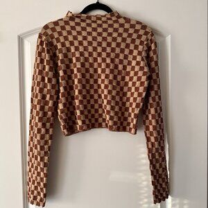 ASTR Izzy Cotton Printed Checkered Top: Size L